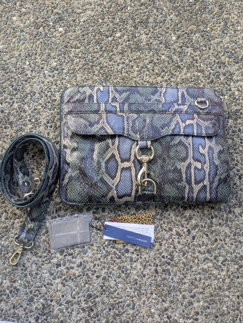 Rebecca Minkoff Blue Snakeskin Print Laptop Bag